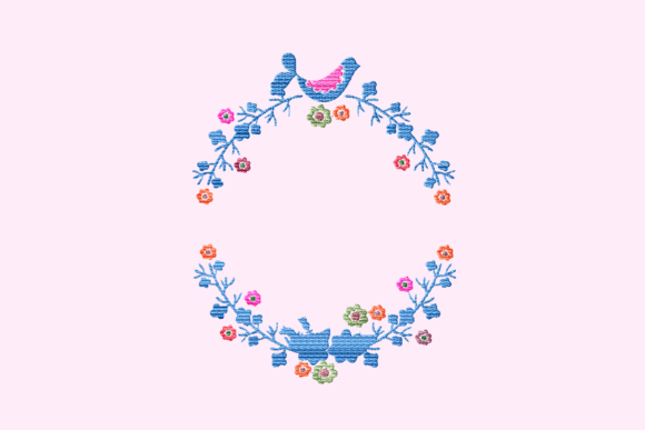 Blue Bird Flower Wreath: A Timeless Embroidery Design for Handmade Gifts