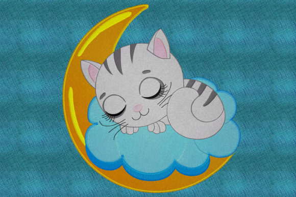 Kitten Sleeping on the Clouds: A Dreamy Embroidery Design for Craft Fairs